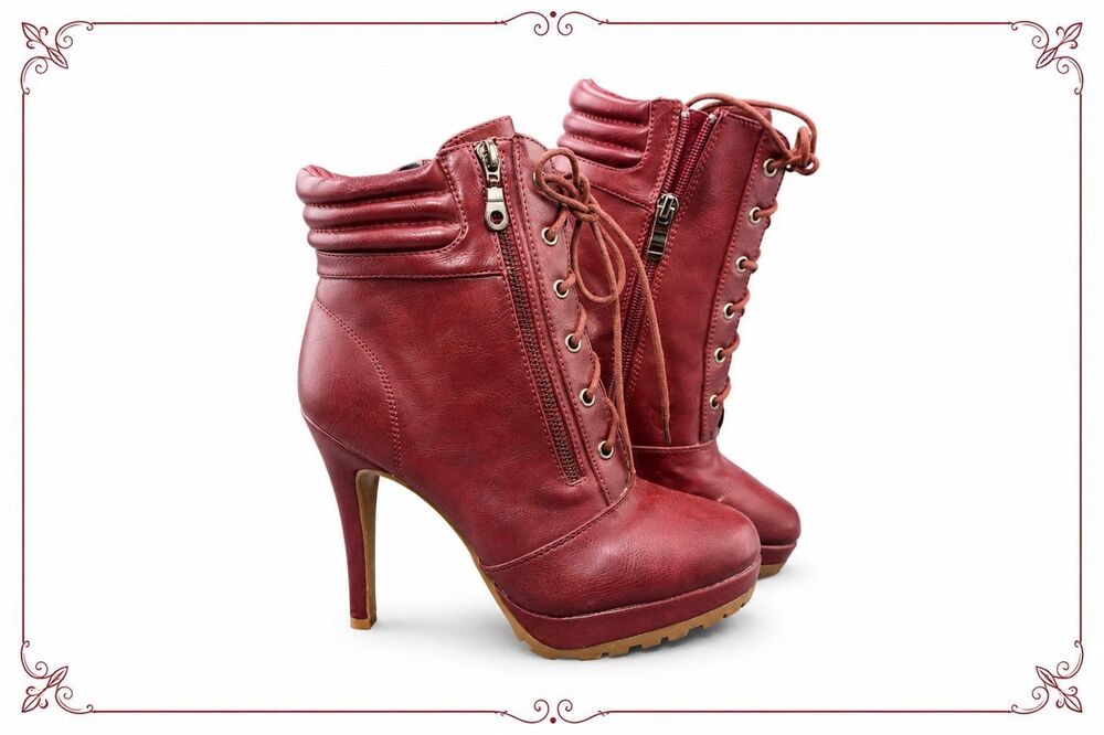 Bella Marie Timberland Style Lace-up Sexy Stilettos Booties Women's US Size 8.5